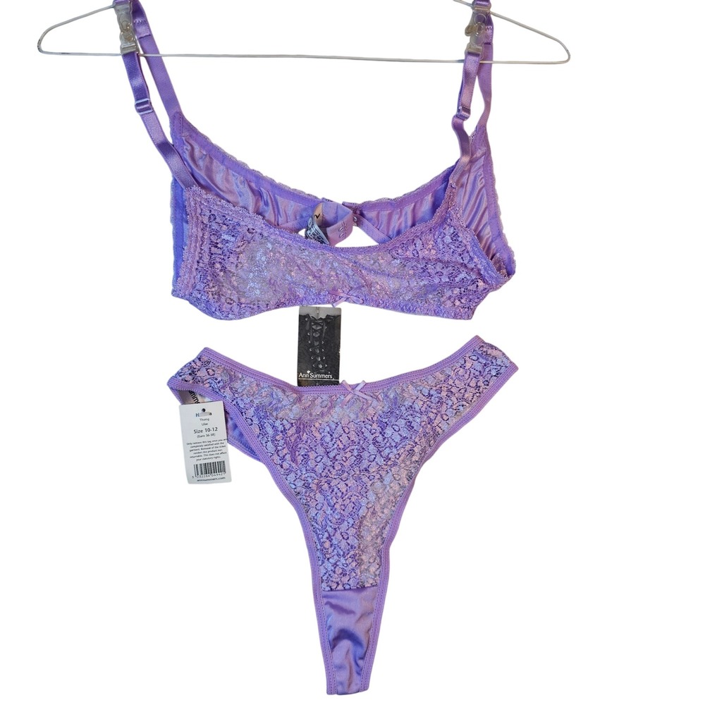 Ann Summers Lilac Lace Lingerie Set Bralette Thong Size 10-12 Purple Floral NEW